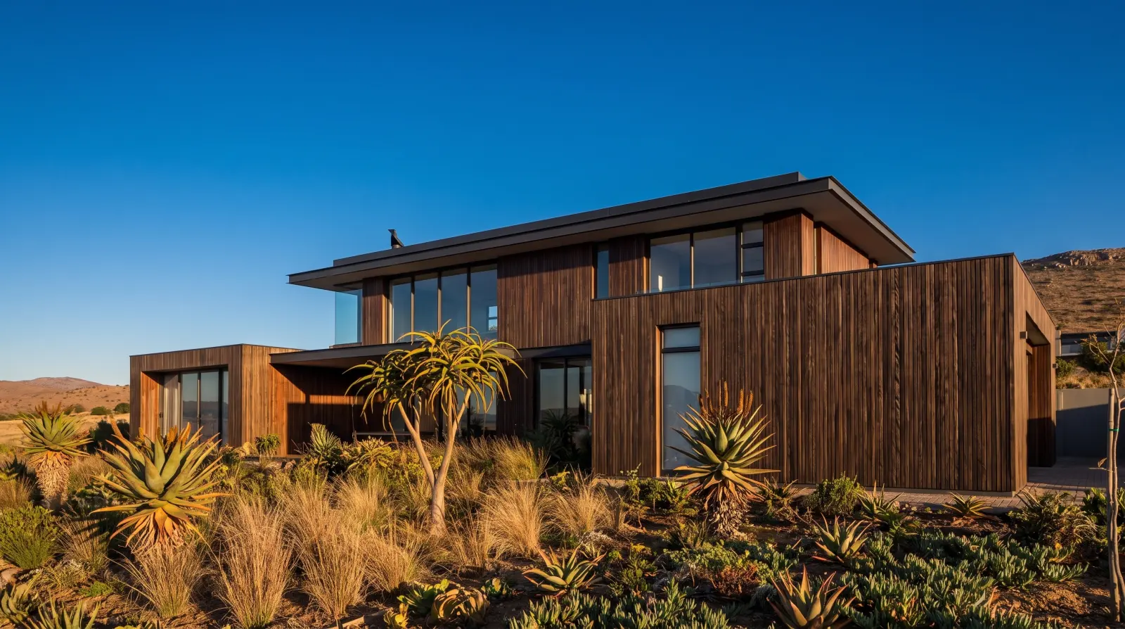 Thermally modified timber cladding facade